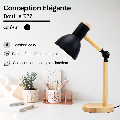 Lampe Réglable - Style Scandinave - Bois Métal